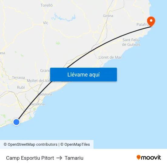 Camp Esportiu Pitort to Tamariu map