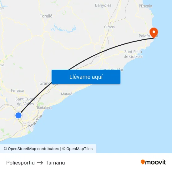 Poliesportiu to Tamariu map