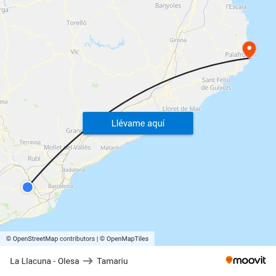 La Llacuna - Olesa to Tamariu map