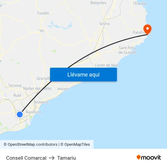 Consell Comarcal to Tamariu map
