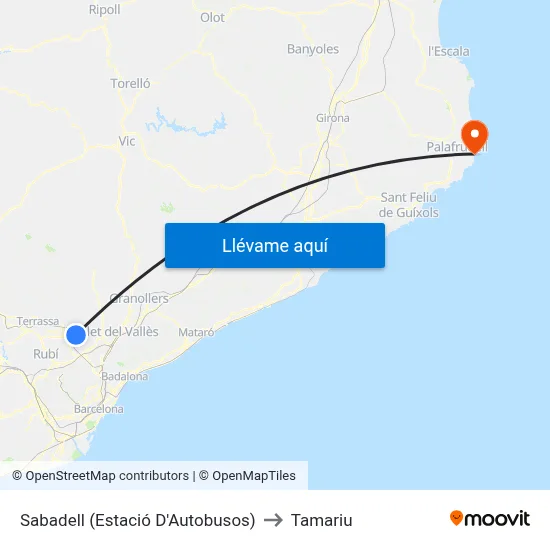 Sabadell (Estació D'Autobusos) to Tamariu map