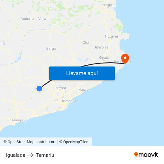 Igualada to Tamariu map