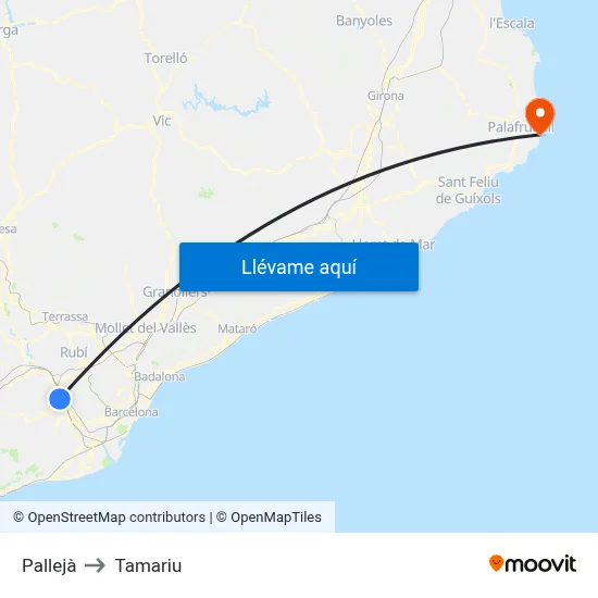 Pallejà to Tamariu map