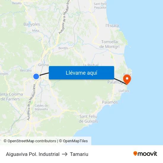 Aiguaviva  Pol. Industrial to Tamariu map