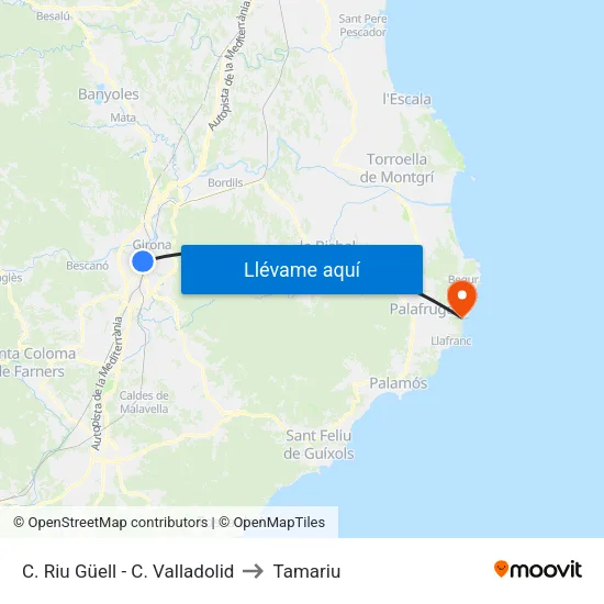 C. Riu Güell - C. Valladolid to Tamariu map