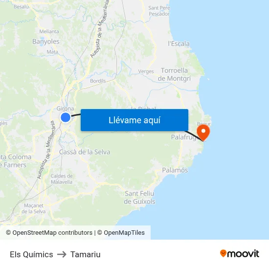 Els Químics to Tamariu map
