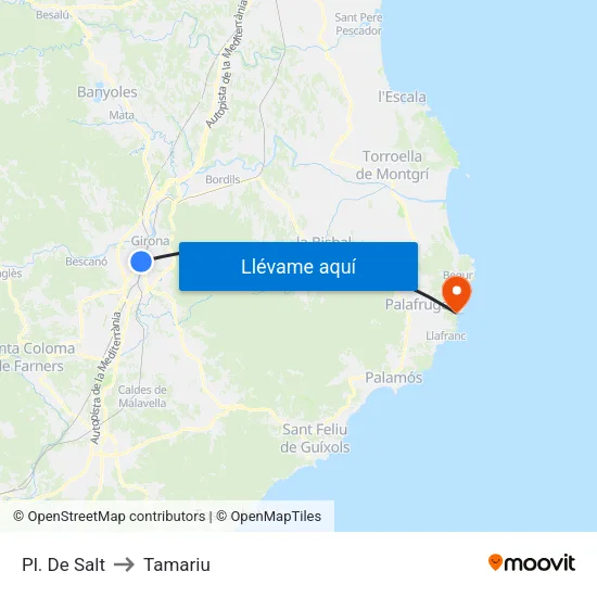 Pl. De Salt to Tamariu map