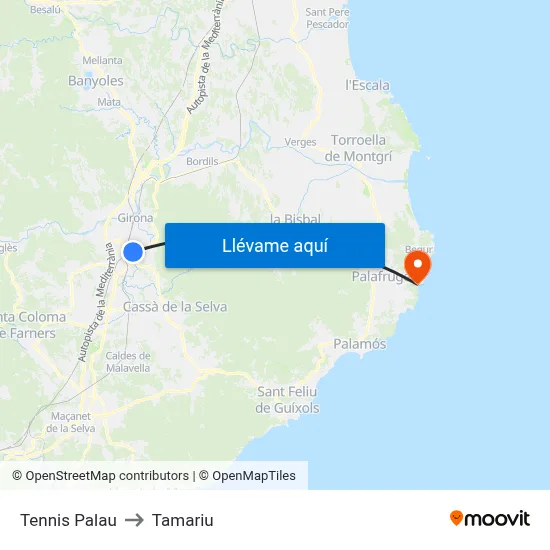 Tennis Palau to Tamariu map