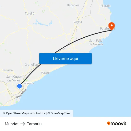 Mundet to Tamariu map