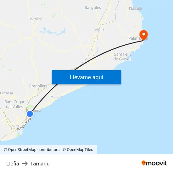Llefià to Tamariu map