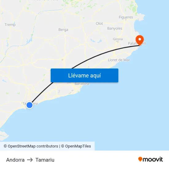 Andorra to Tamariu map