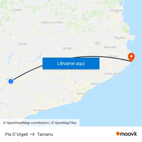 Pla D`Urgell to Tamariu map