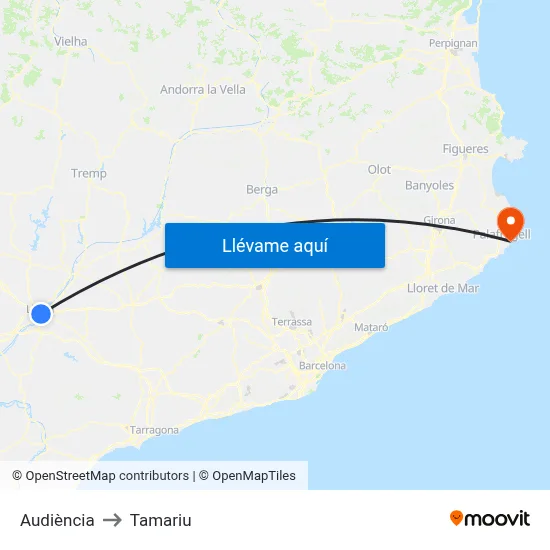 Audiència to Tamariu map