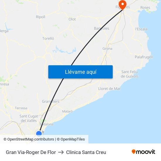 Gran Via-Roger De Flor to Clinica Santa Creu map