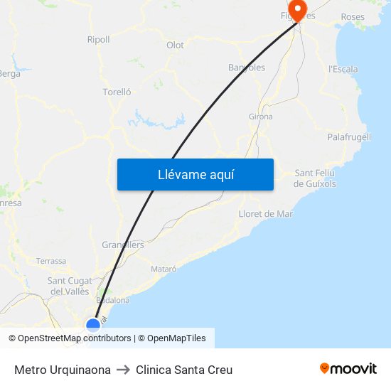 Metro Urquinaona to Clinica Santa Creu map