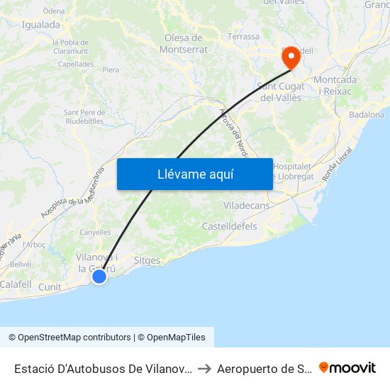 Estació D'Autobusos De Vilanova I La Geltrú to Aeropuerto de Sabadell map