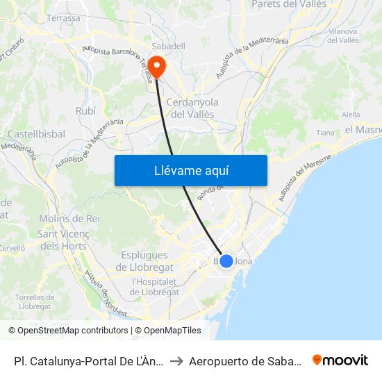 Pl. Catalunya-Portal De L'Àngel to Aeropuerto de Sabadell map