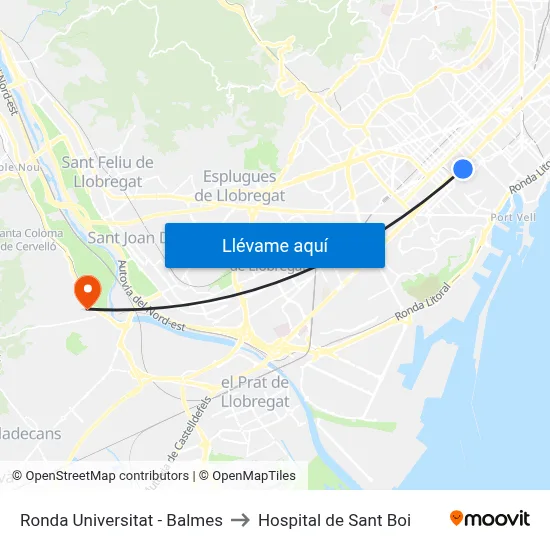 Ronda Universitat - Balmes to Hospital de Sant Boi map