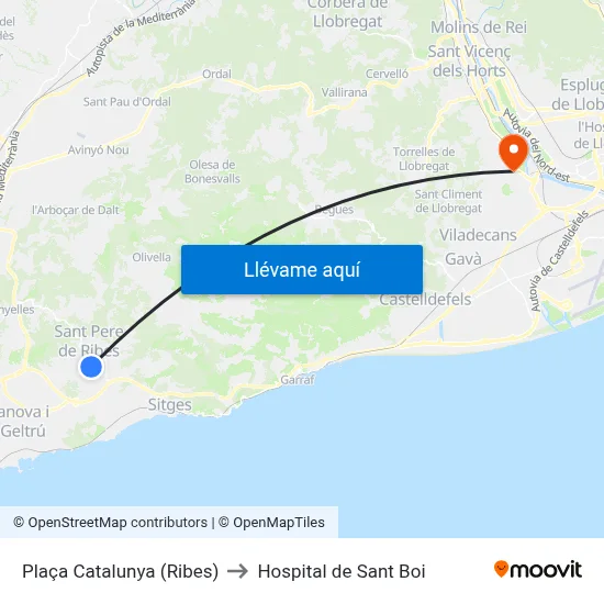 Plaça Catalunya (Ribes) to Hospital de Sant Boi map