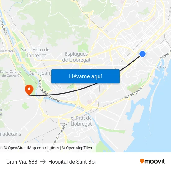 Gran Via, 588 to Hospital de Sant Boi map