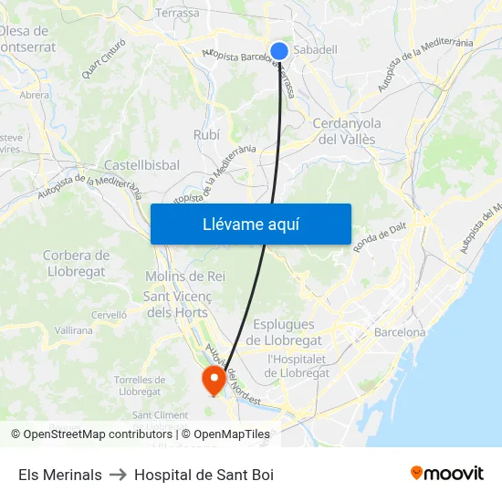 Els Merinals to Hospital de Sant Boi map