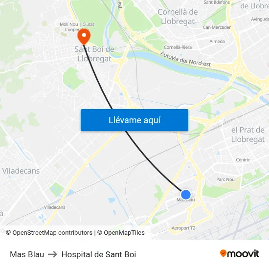 Mas Blau to Hospital de Sant Boi map