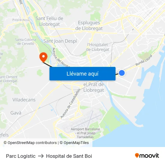 Parc Logístic to Hospital de Sant Boi map