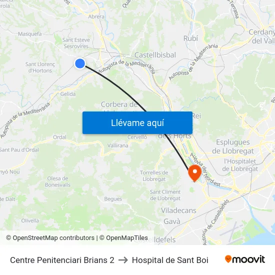 Centre Penitenciari Brians 2 to Hospital de Sant Boi map