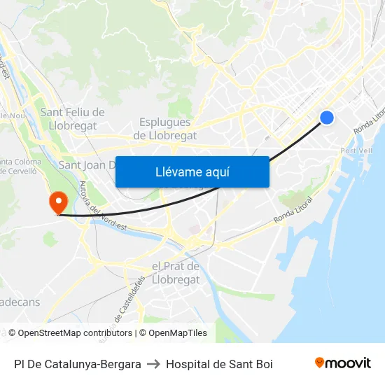 Pl De Catalunya-Bergara to Hospital de Sant Boi map