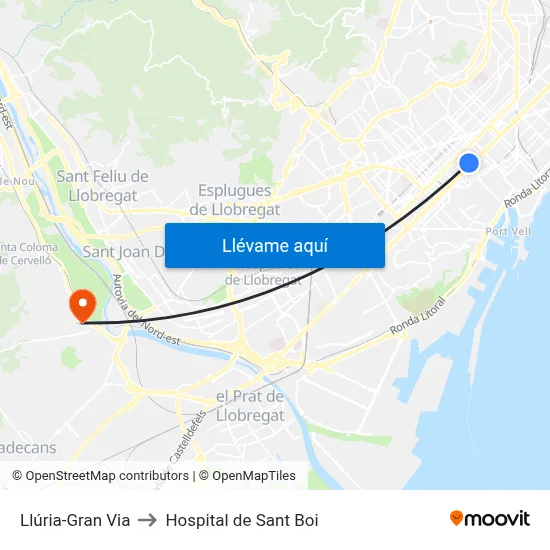 Llúria-Gran Via to Hospital de Sant Boi map