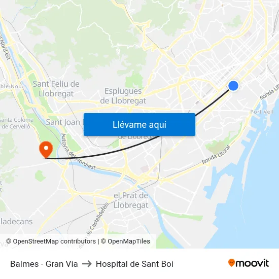 Balmes - Gran Via to Hospital de Sant Boi map