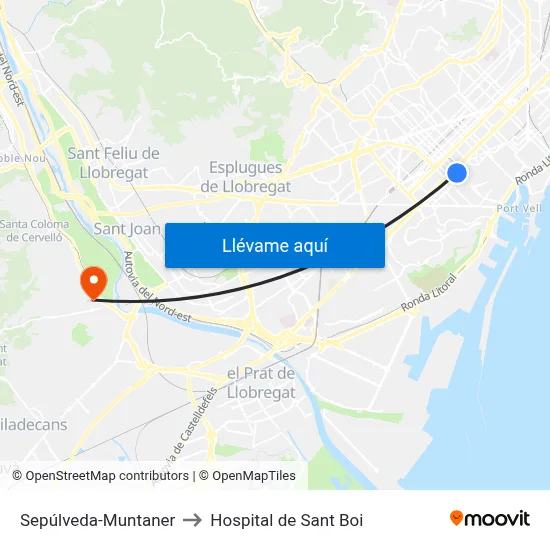 Sepúlveda-Muntaner to Hospital de Sant Boi map