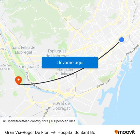 Gran Via-Roger De Flor to Hospital de Sant Boi map