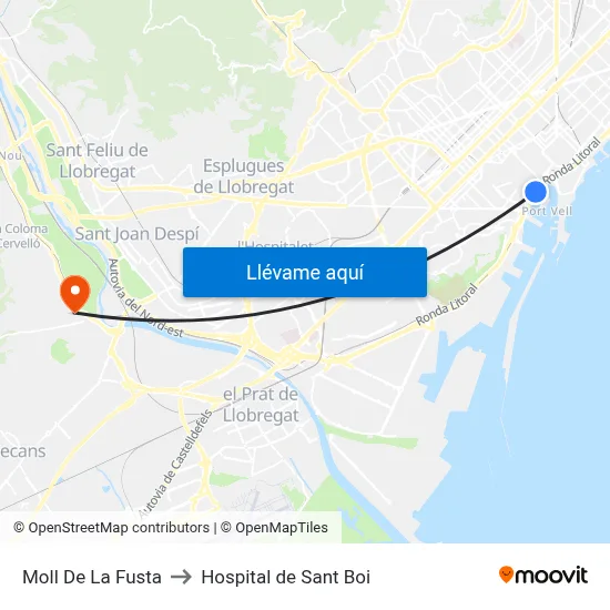 Moll De La Fusta to Hospital de Sant Boi map