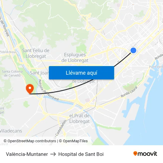 València-Muntaner to Hospital de Sant Boi map