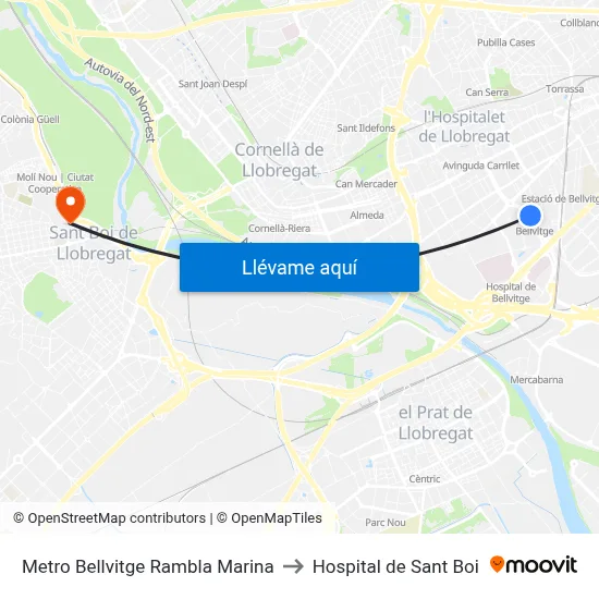 Metro Bellvitge Rambla Marina to Hospital de Sant Boi map