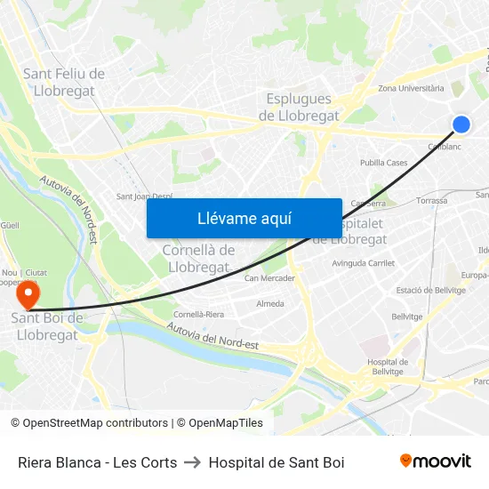 Riera Blanca - Les Corts to Hospital de Sant Boi map