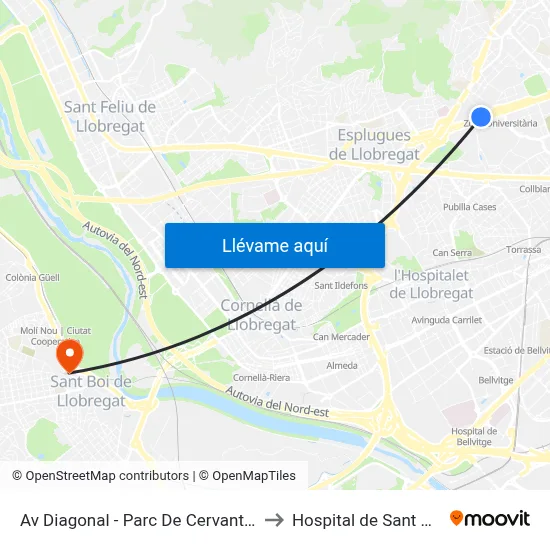 Av Diagonal - Parc De Cervantes to Hospital de Sant Boi map