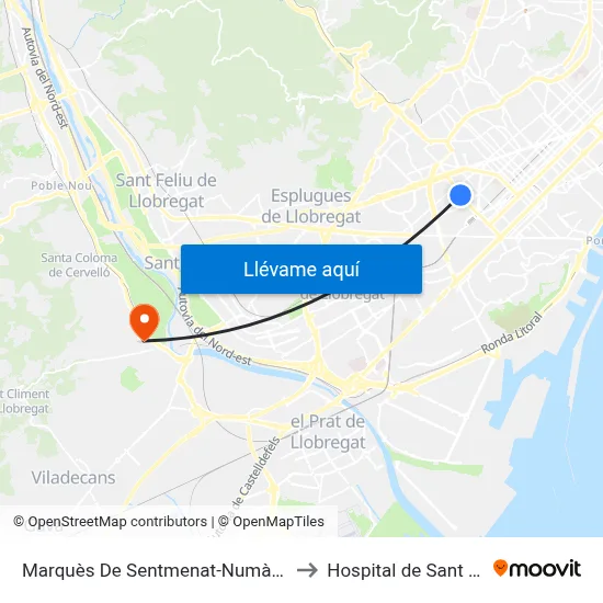 Marquès De Sentmenat-Numància to Hospital de Sant Boi map