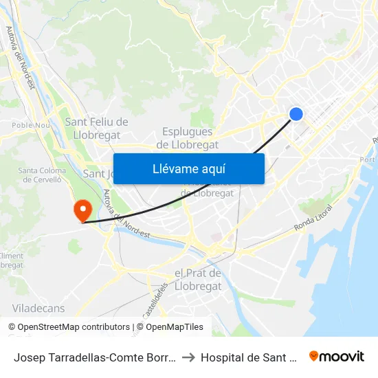 Josep Tarradellas-Comte Borrell to Hospital de Sant Boi map