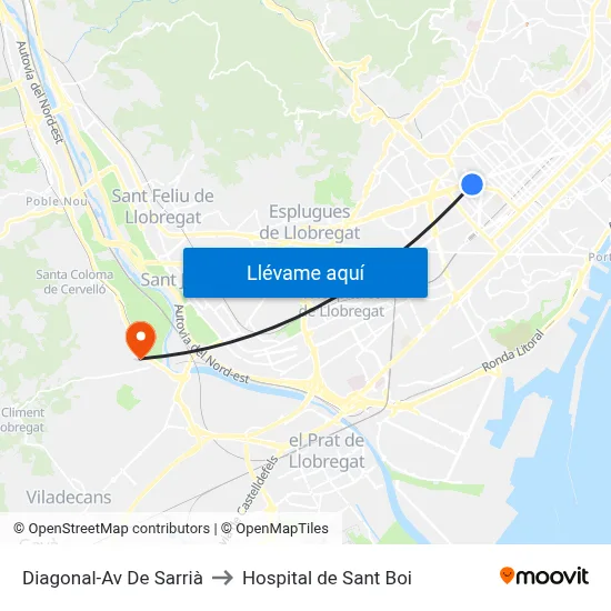 Diagonal-Av De Sarrià to Hospital de Sant Boi map