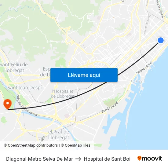 Diagonal-Metro Selva De Mar to Hospital de Sant Boi map