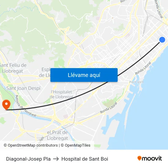 Diagonal-Josep Pla to Hospital de Sant Boi map