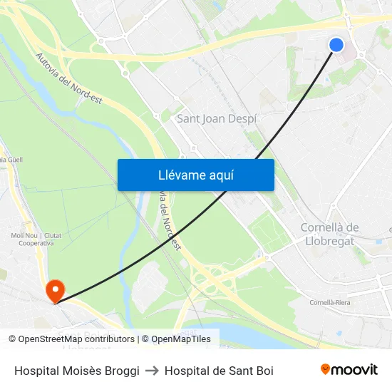 Hospital Moisès Broggi to Hospital de Sant Boi map