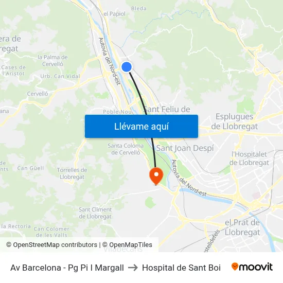 Av Barcelona - Pg Pi I Margall to Hospital de Sant Boi map