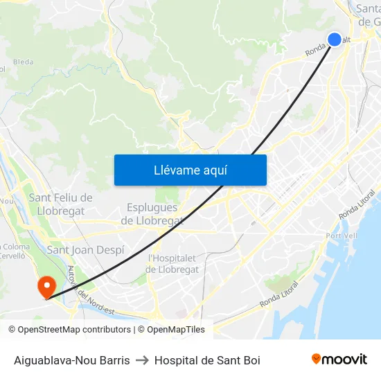 Aiguablava-Nou Barris to Hospital de Sant Boi map