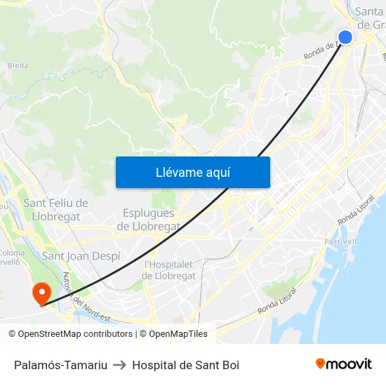 Palamós-Tamariu to Hospital de Sant Boi map
