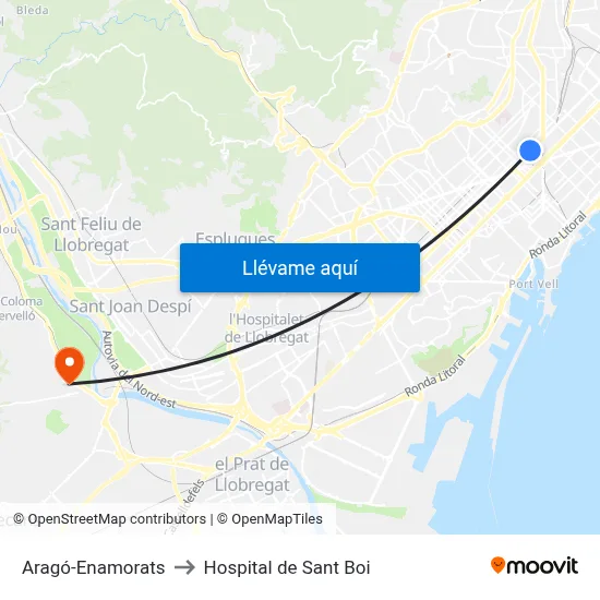 Aragó-Enamorats to Hospital de Sant Boi map
