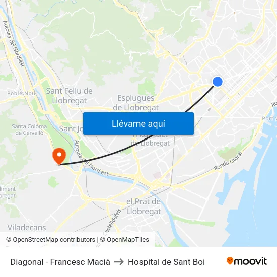 Diagonal - Francesc Macià to Hospital de Sant Boi map