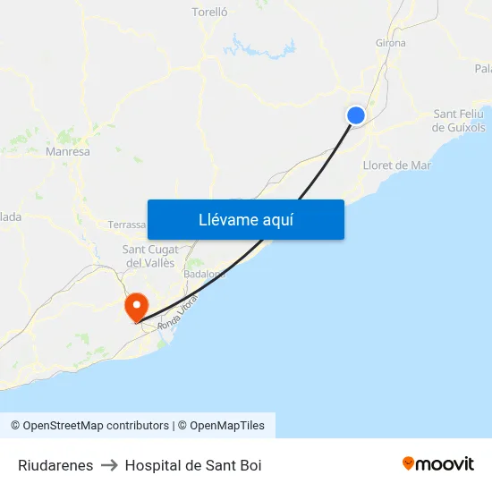 Riudarenes to Hospital de Sant Boi map